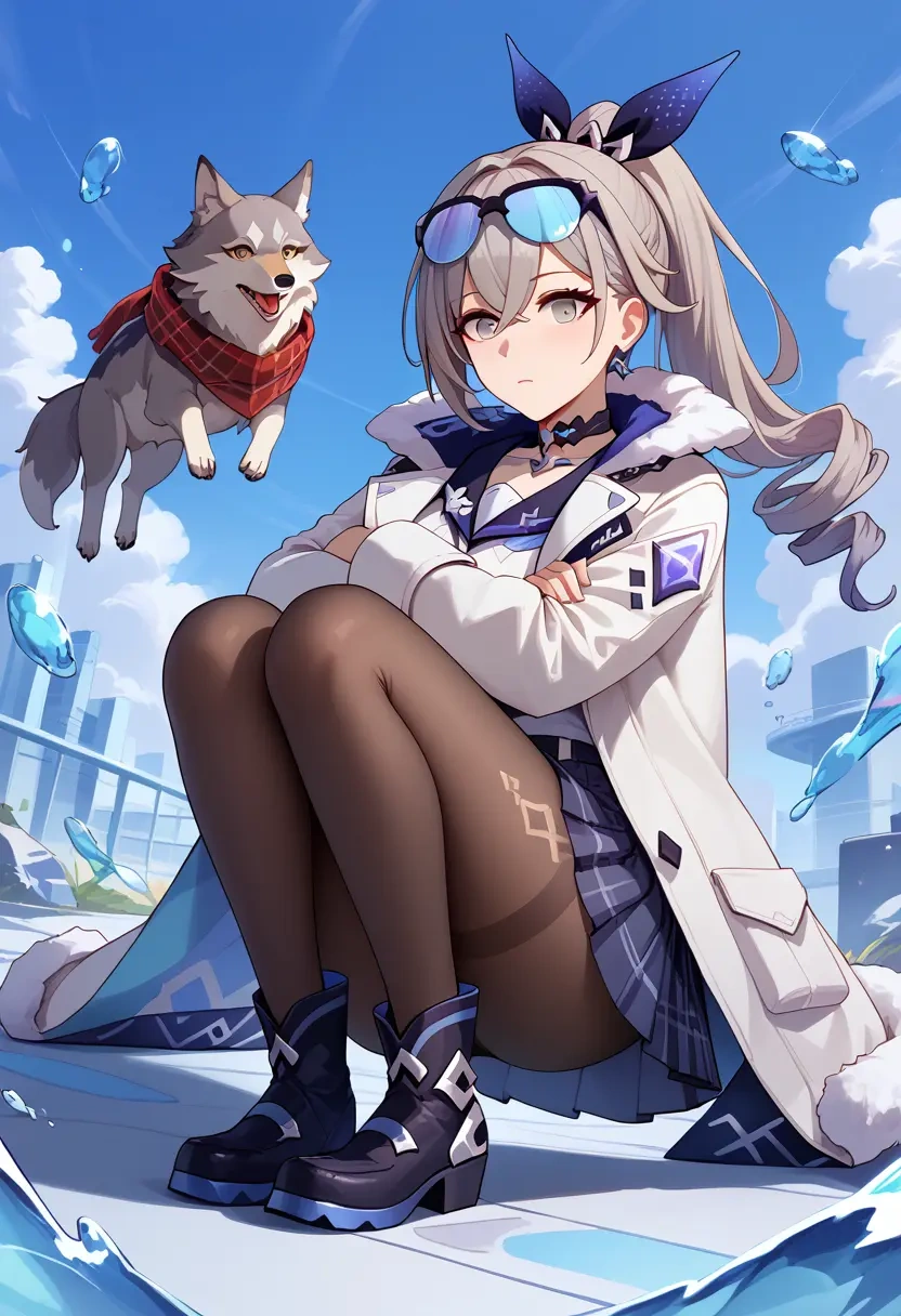 star rail,silver wolf,winter,student uniform,fur-trimmed coat  - 